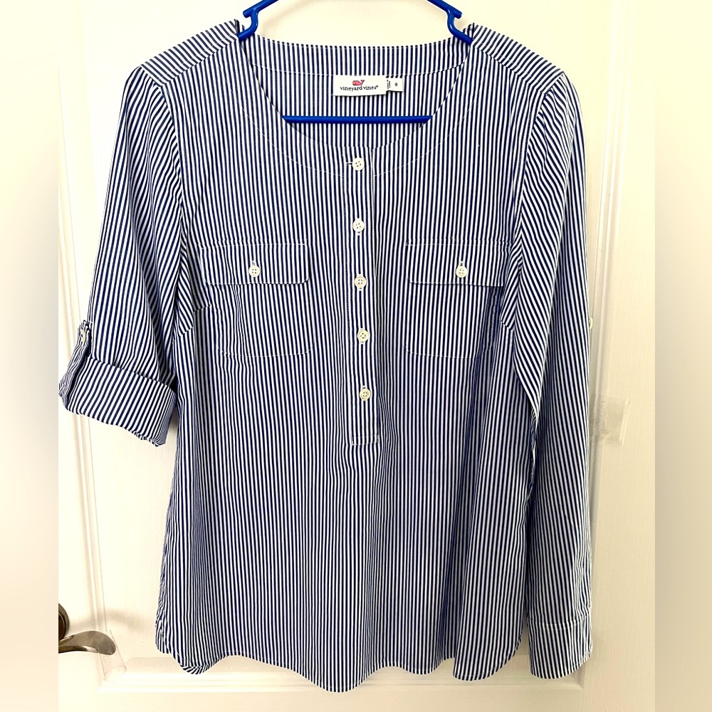 Vineyard Vines Navy Stripe Long Sleeve Top